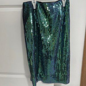 Blue & Green Size 8 H & M Sequin Pencil Skirt